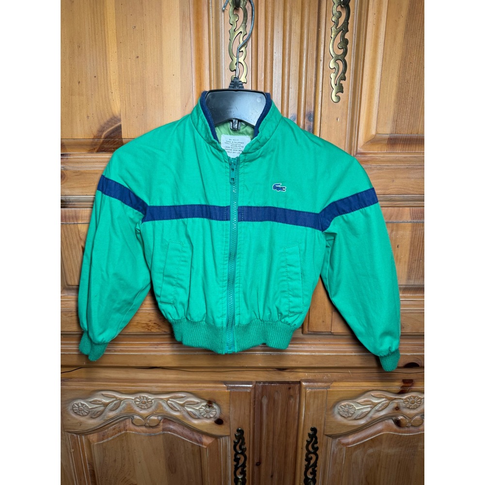 Vintage IZOD Lacoste Kids Jacket Size 6 Green Blue Bomber Windbreaker 80s